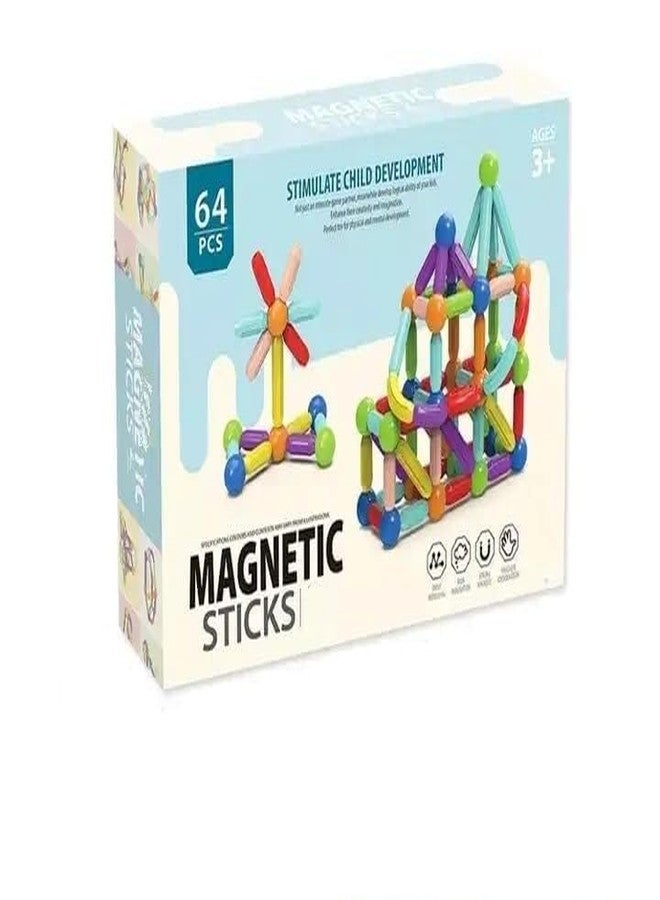 Fezeedi 64 Pcs Colorful Magnetic Sticks and Balls Building Blocks Sets 3D Construction Magnet Stacking Toys Puzzle Games Creative Learning Educational Toys Gift for Kids Boys - Image 1